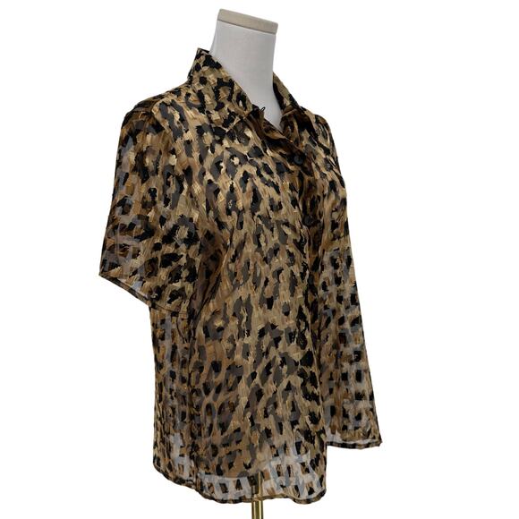 Vintage 90s Expose Sheer Leopard Print Metallic Button Up Shirt Women’s M - Picture 3 of 6